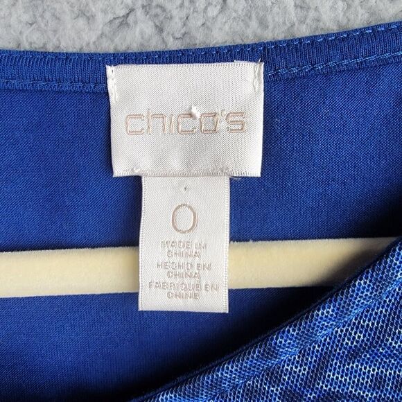 Chicos Blue Paisley Sheer Layered Tunic Top Size 0 Long Sleeve V Neck Flowy - Picture 3 of 13